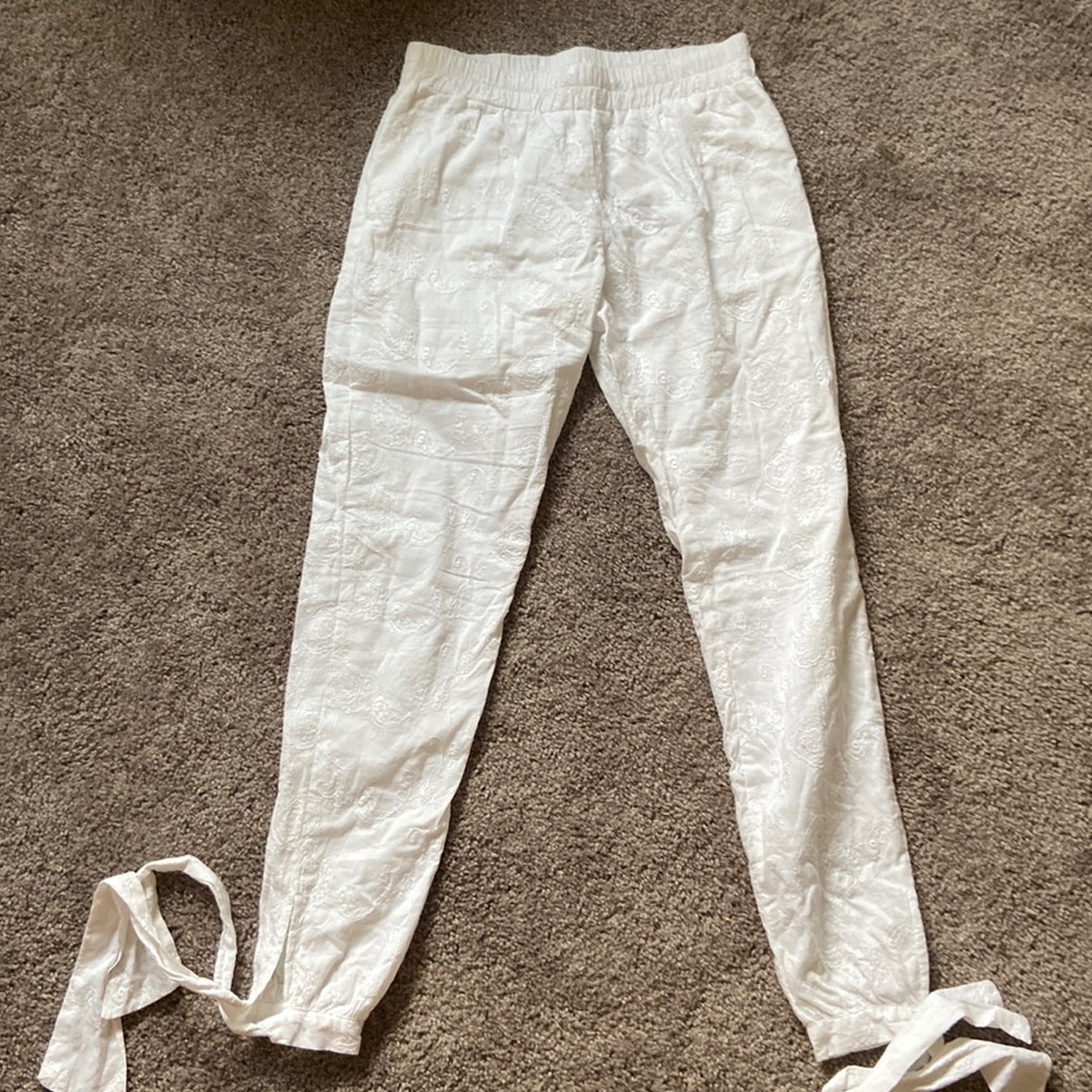 Plum Pretty Sugar White Cotton Embroidered Pants